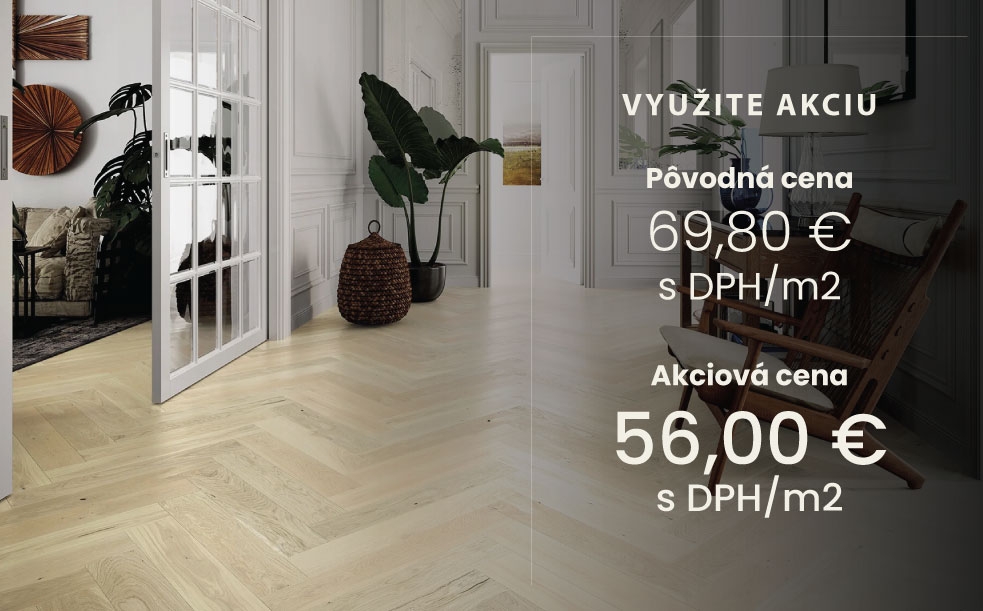 Drevená podlaha - Dub Bianco Herringbone 130 